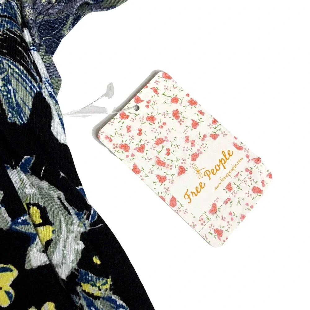 Free People Baja Babe‎ Top Womens M Floral Paisley Tie Stretch Cottage Boho NWT